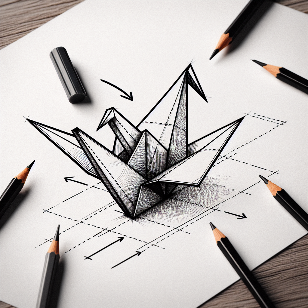 How to draw Folded Paper Crane