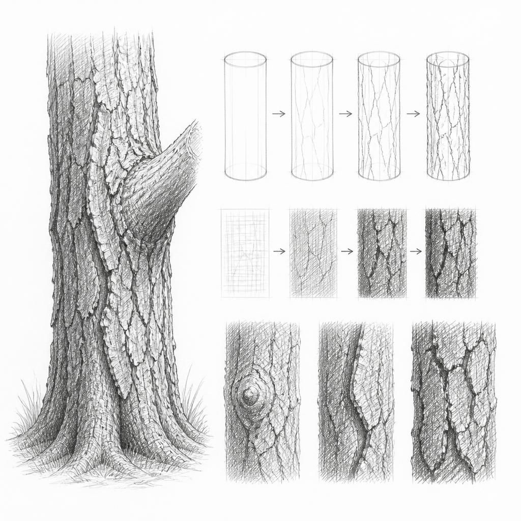 How to draw a tree bark