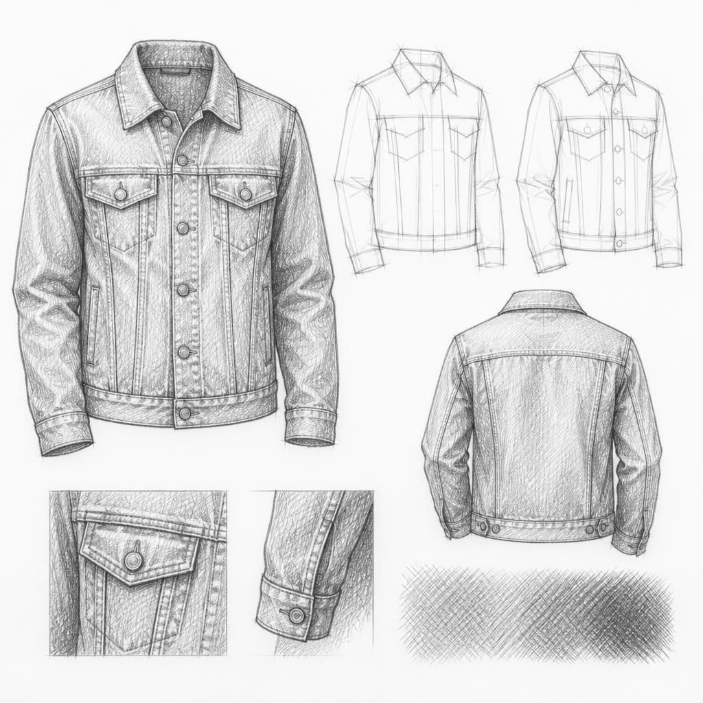 How to draw a denim jacket