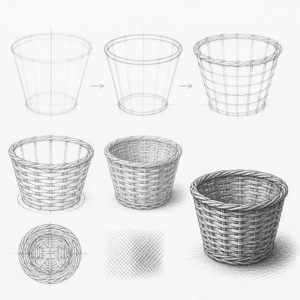 How to draw a wicker basket