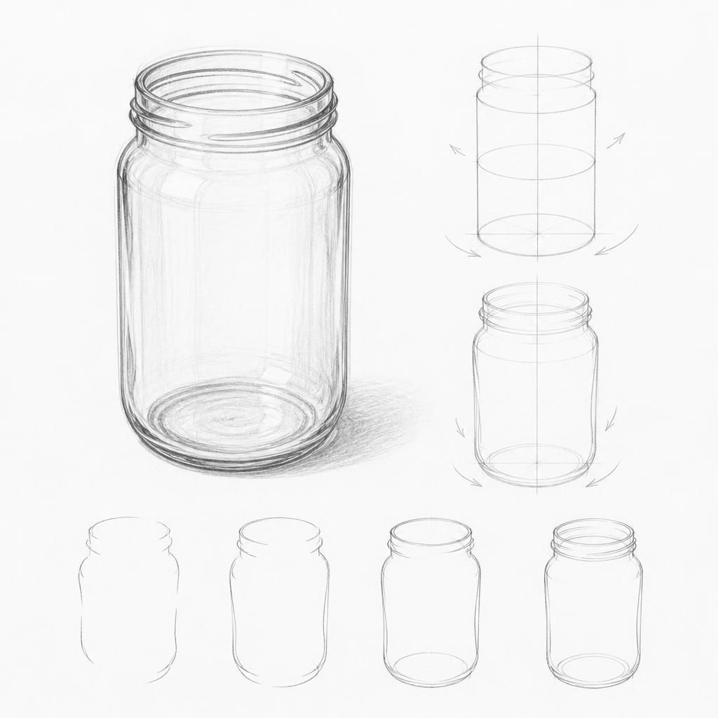 How to draw a glass jar