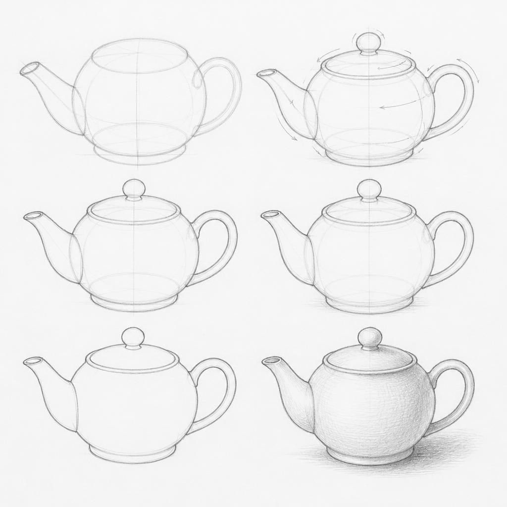 How to draw a ceramic teapot