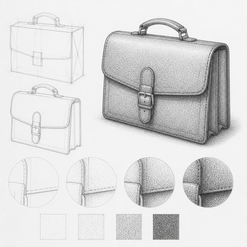 How to draw a leather briefcase