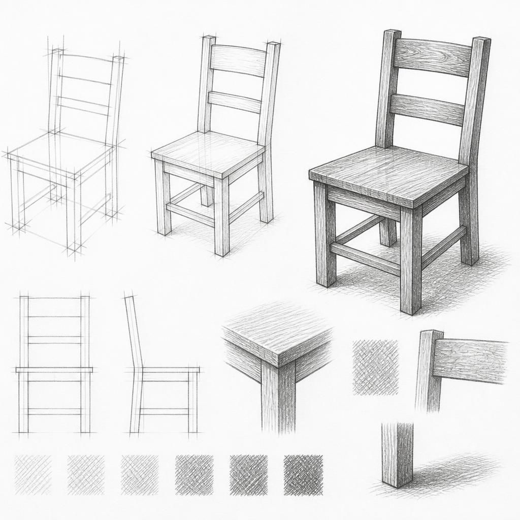 How to draw a wooden chair