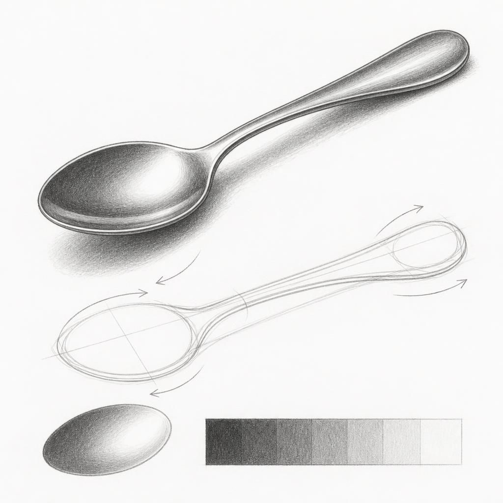 How to draw a metal spoon