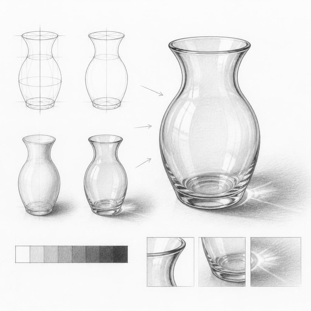 How to draw a glass vase