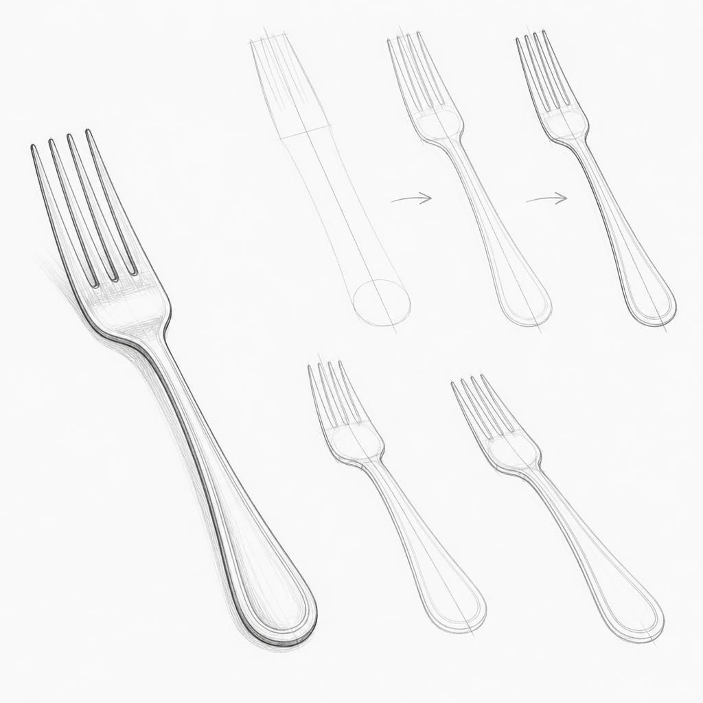 How to draw a metal fork