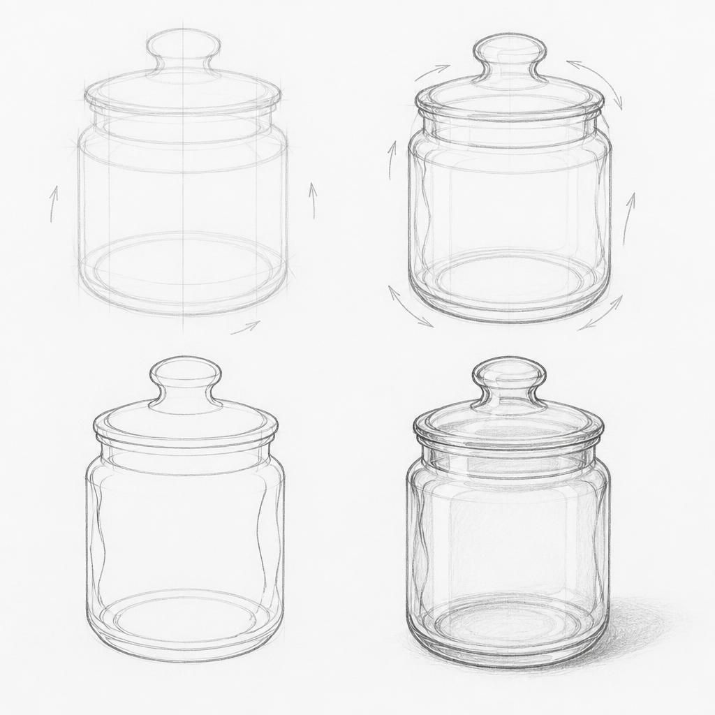 How to draw a glass jar with lid