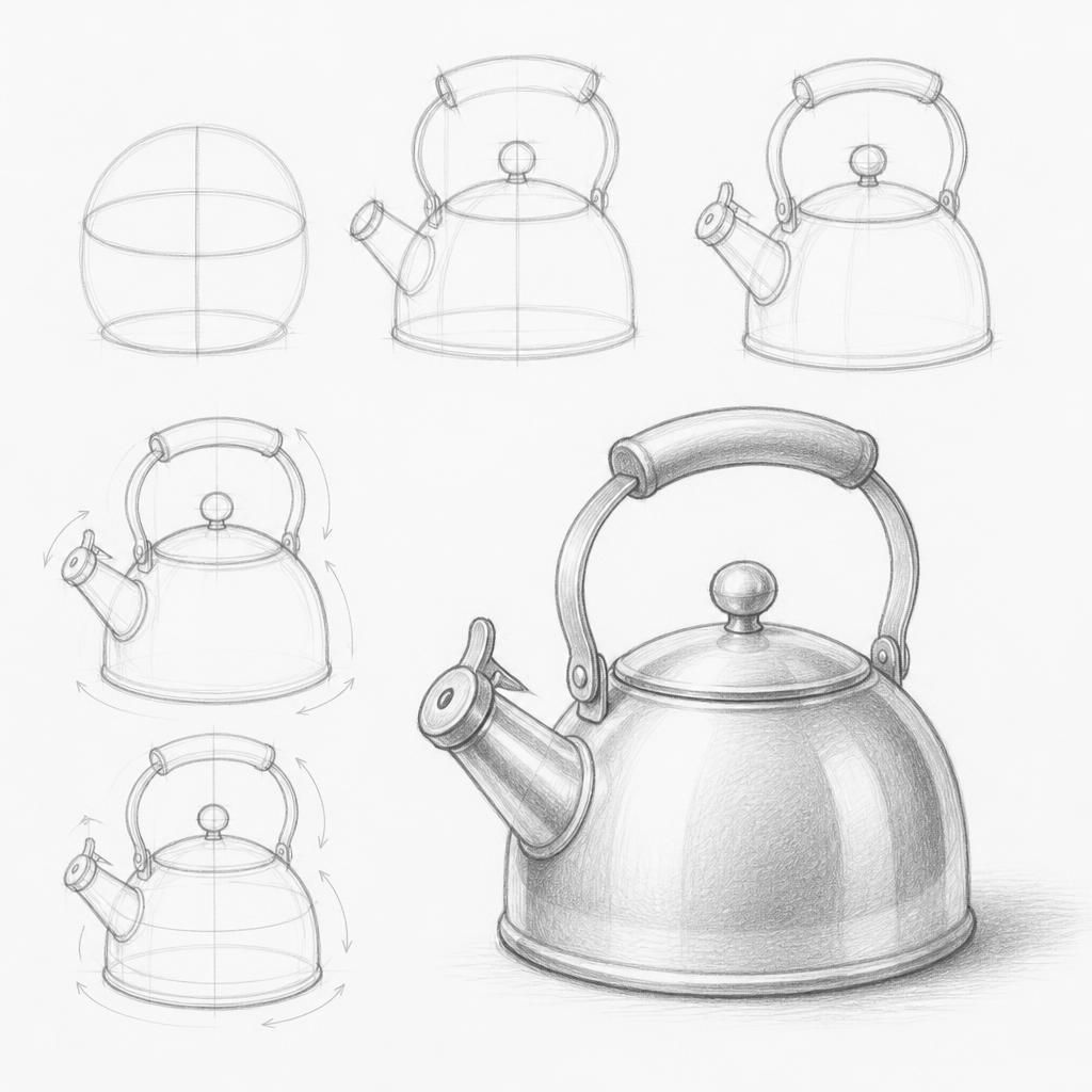 How to draw a tea kettle