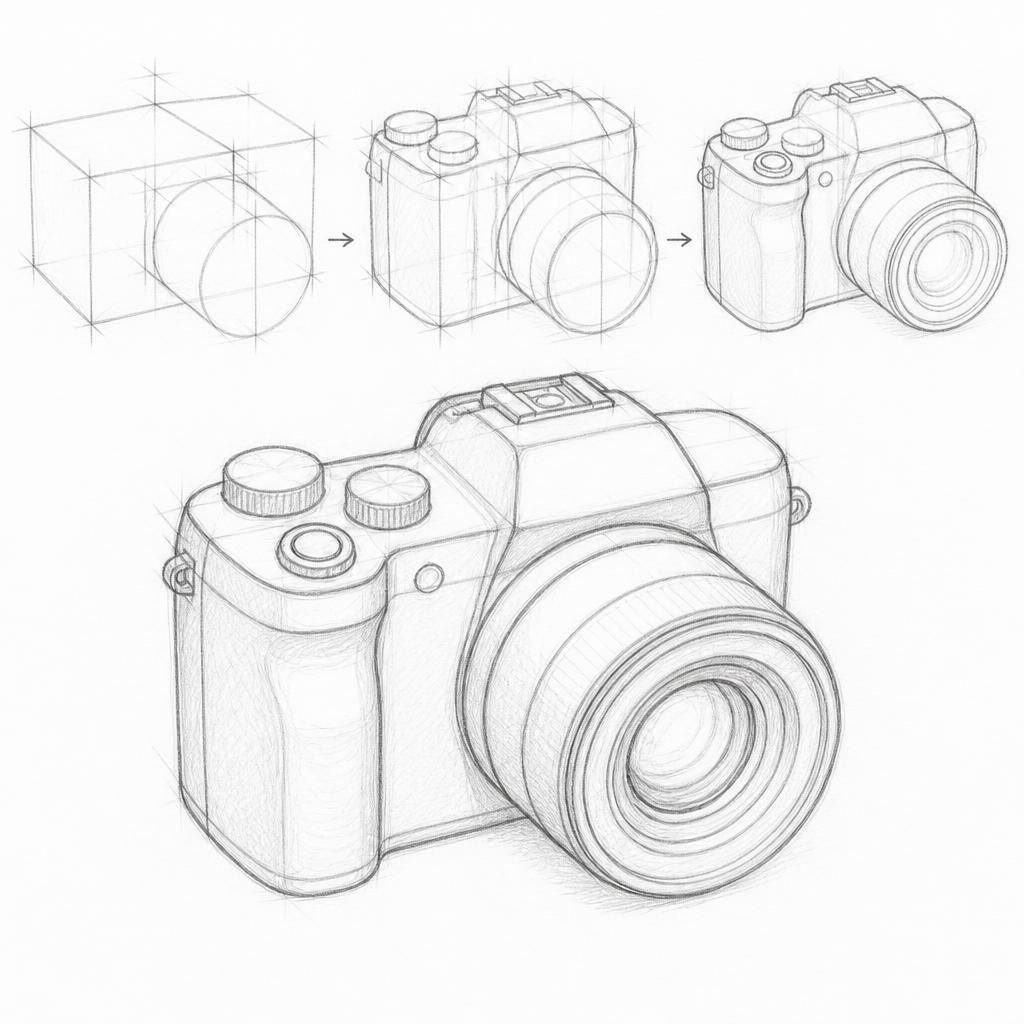 How to draw a digital camera
