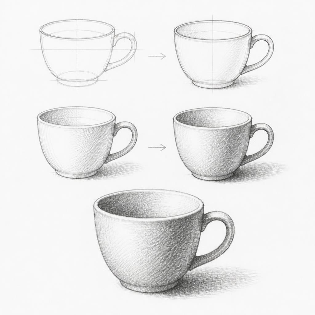 How to draw a ceramic cup