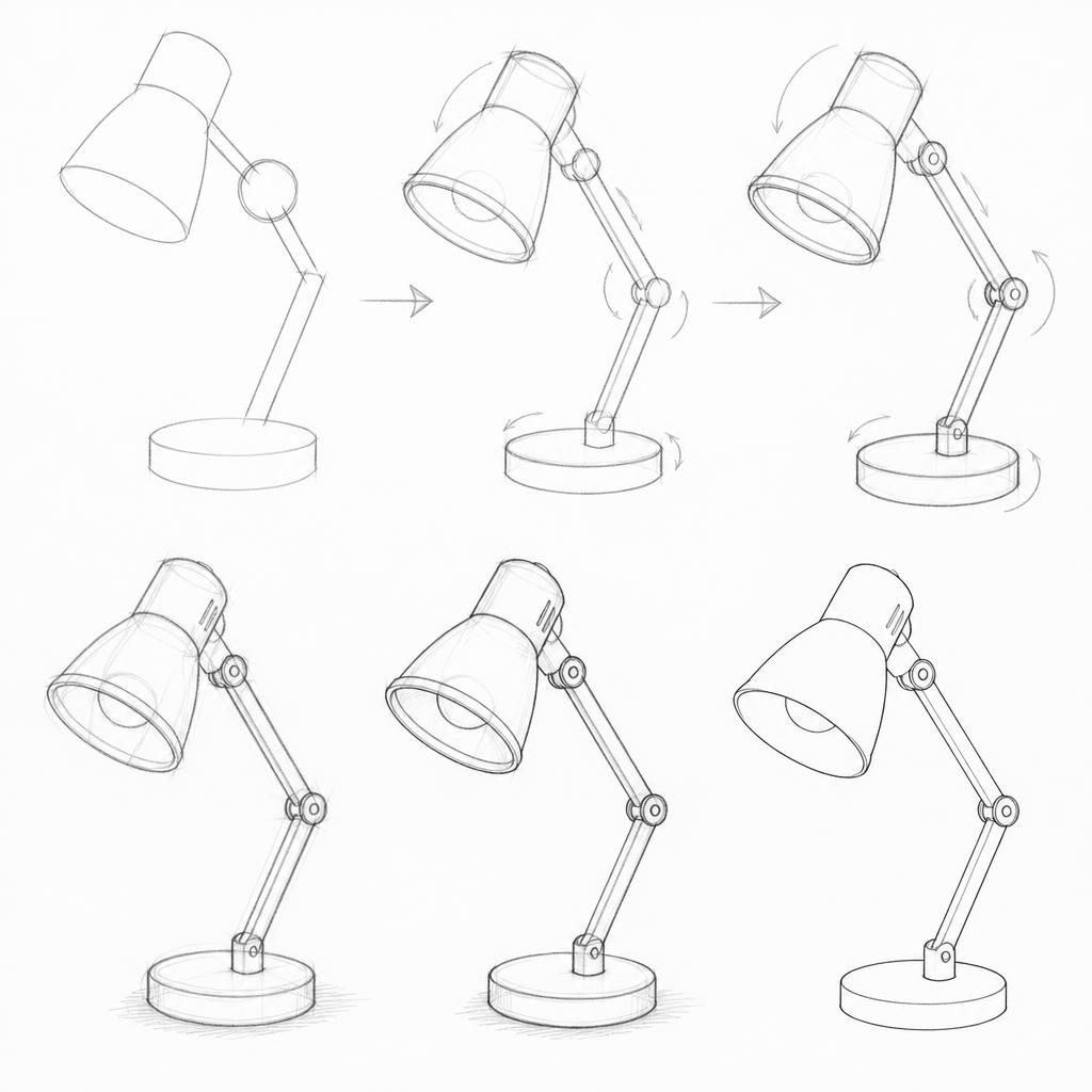 How to draw a desk lamp