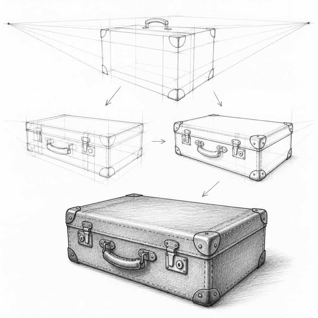 How to draw a vintage suitcase