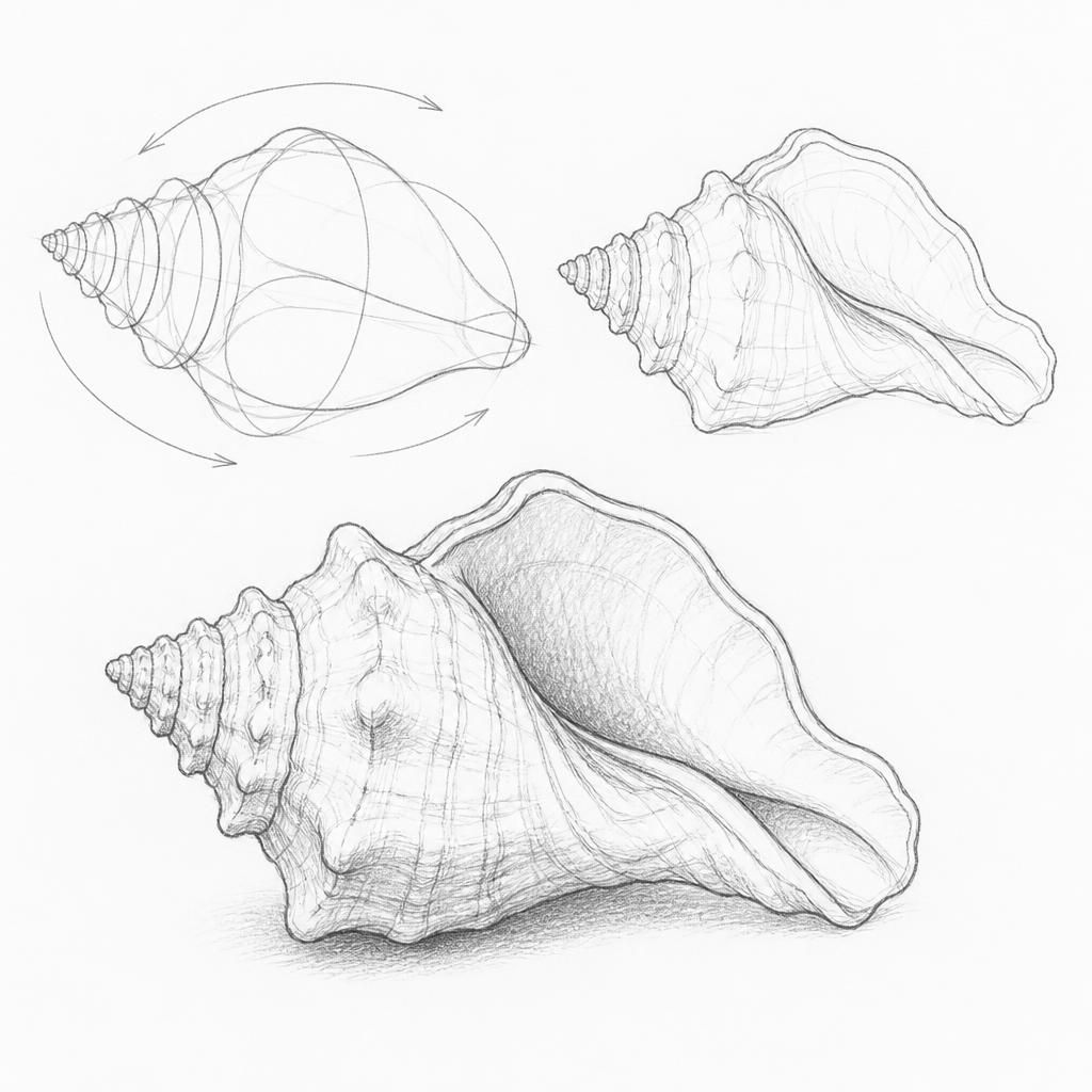 How to draw a conch shell